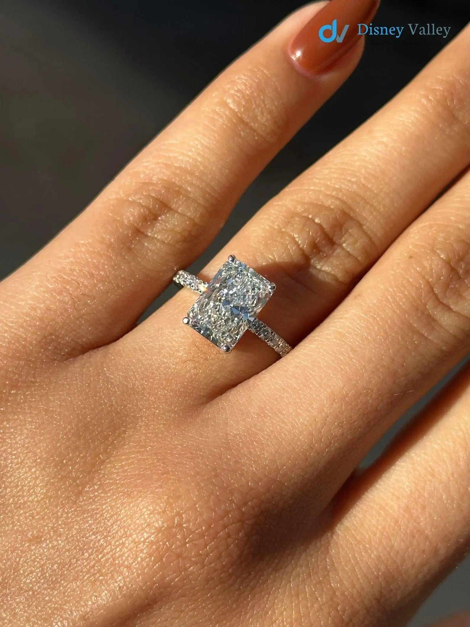 Gold Radiant Brilliant IGI Certified Lab Diamond Engagement Ring - DisneyValley