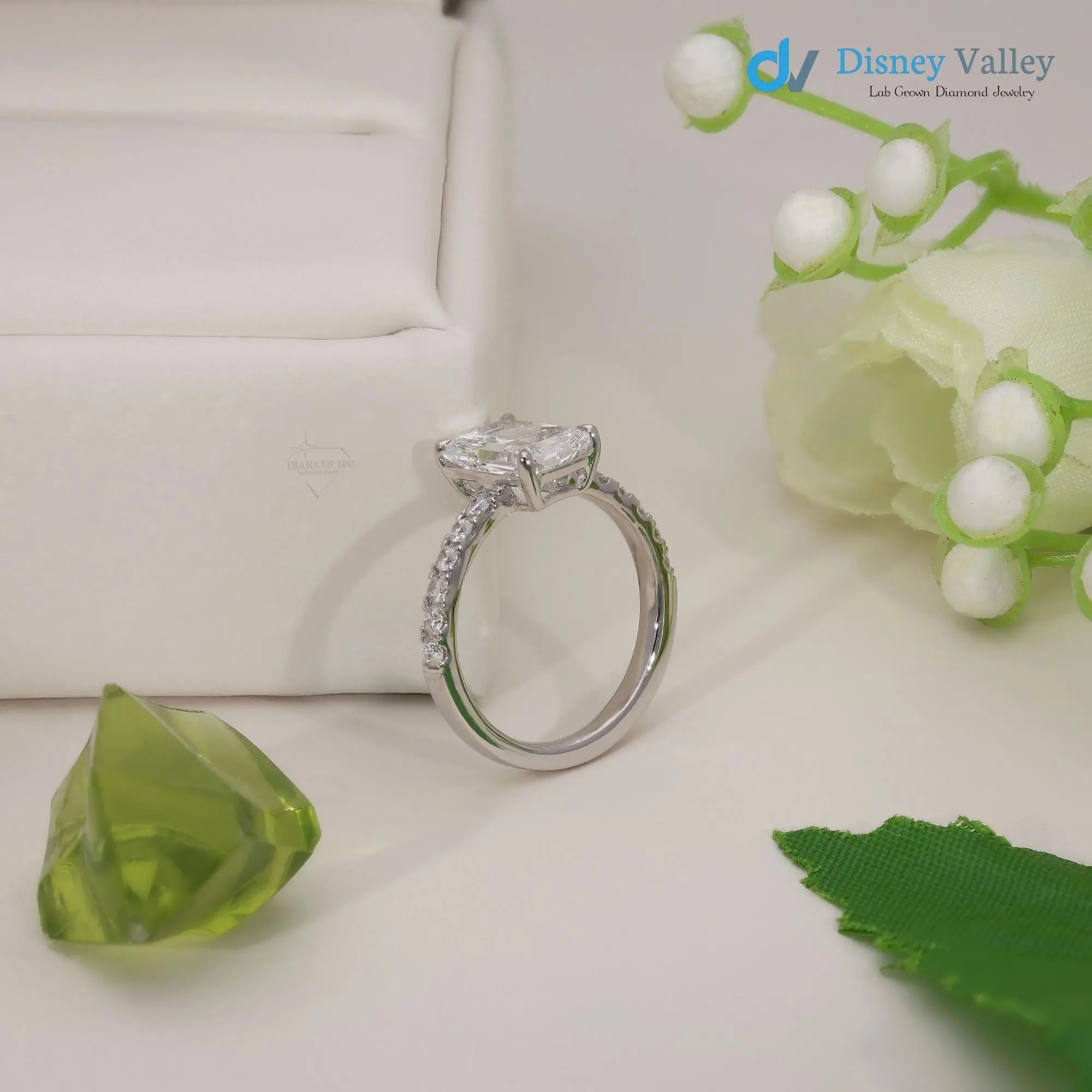 Gold Radiant Brilliant IGI Certified Lab Diamond Engagement Ring - DisneyValley