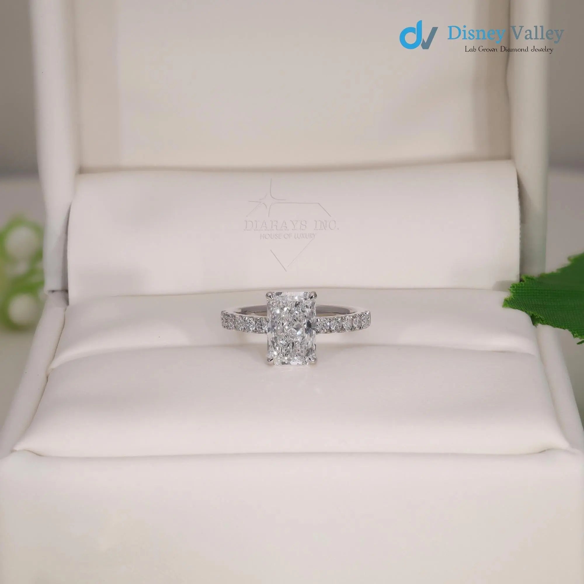 Gold Radiant Brilliant IGI Certified Lab Diamond Engagement Ring - DisneyValley