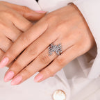 Nature Inspired Coffin Wedding Ring with Leaf Wrap Guard Band