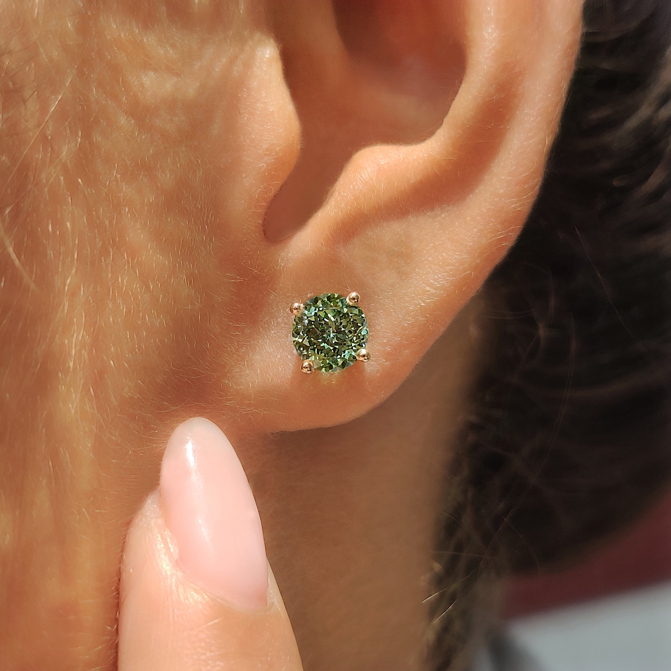 Green Portuguese Cut Diamond Earrings in Push Back