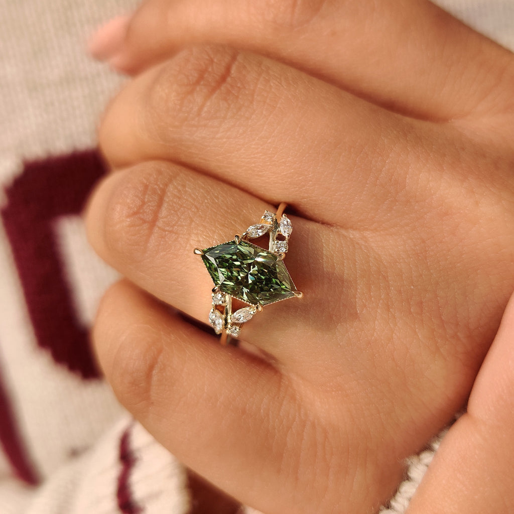 Nature Inspired Green Dutch Marquise Engagement Ring