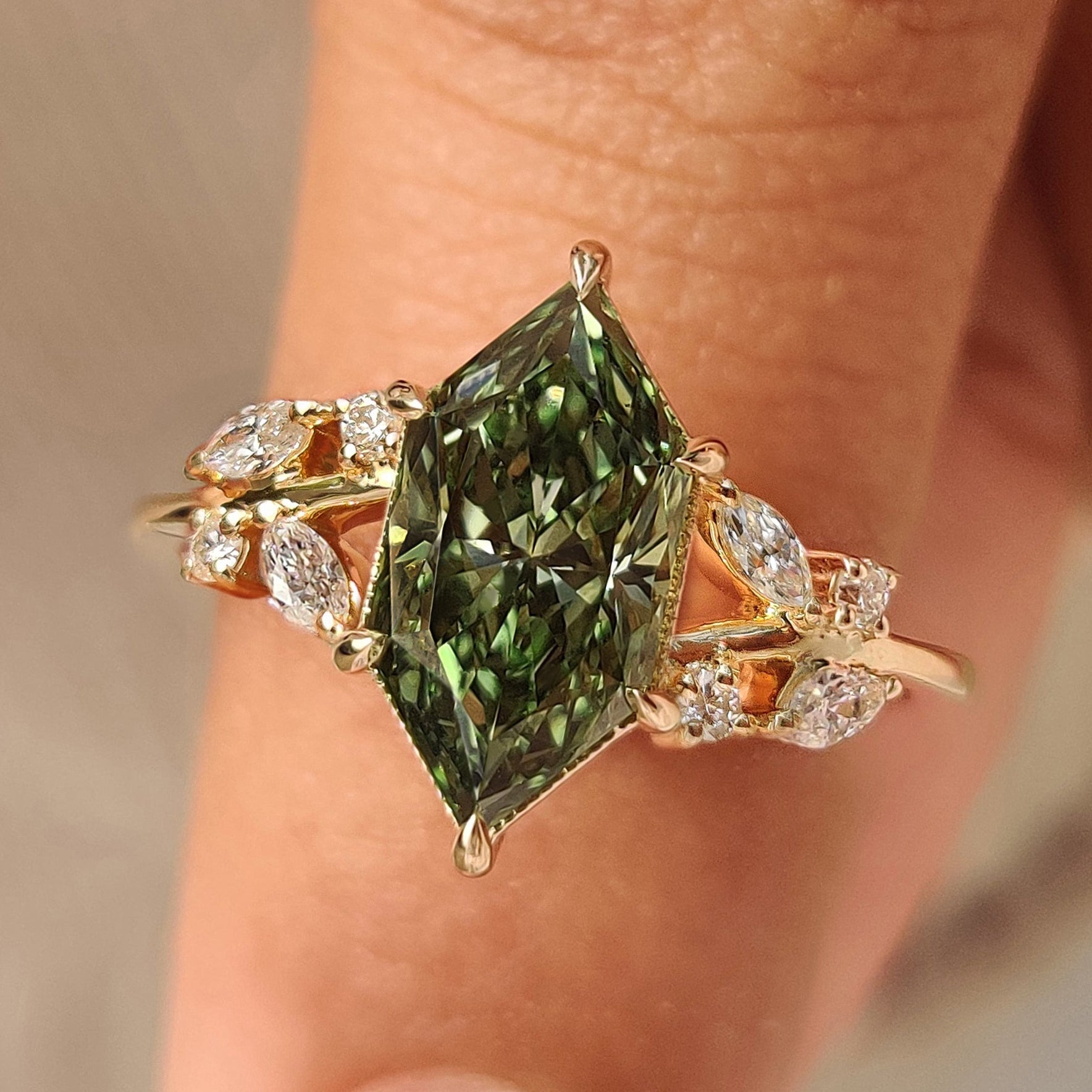 Nature Inspired Green Dutch Marquise Engagement Ring Main image