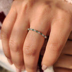 Half Eternity Band with Round Cut Diamond and Emerald Gemstone