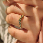 Green Round Diamond Half Eternity Wedding Band in Chevron Style
