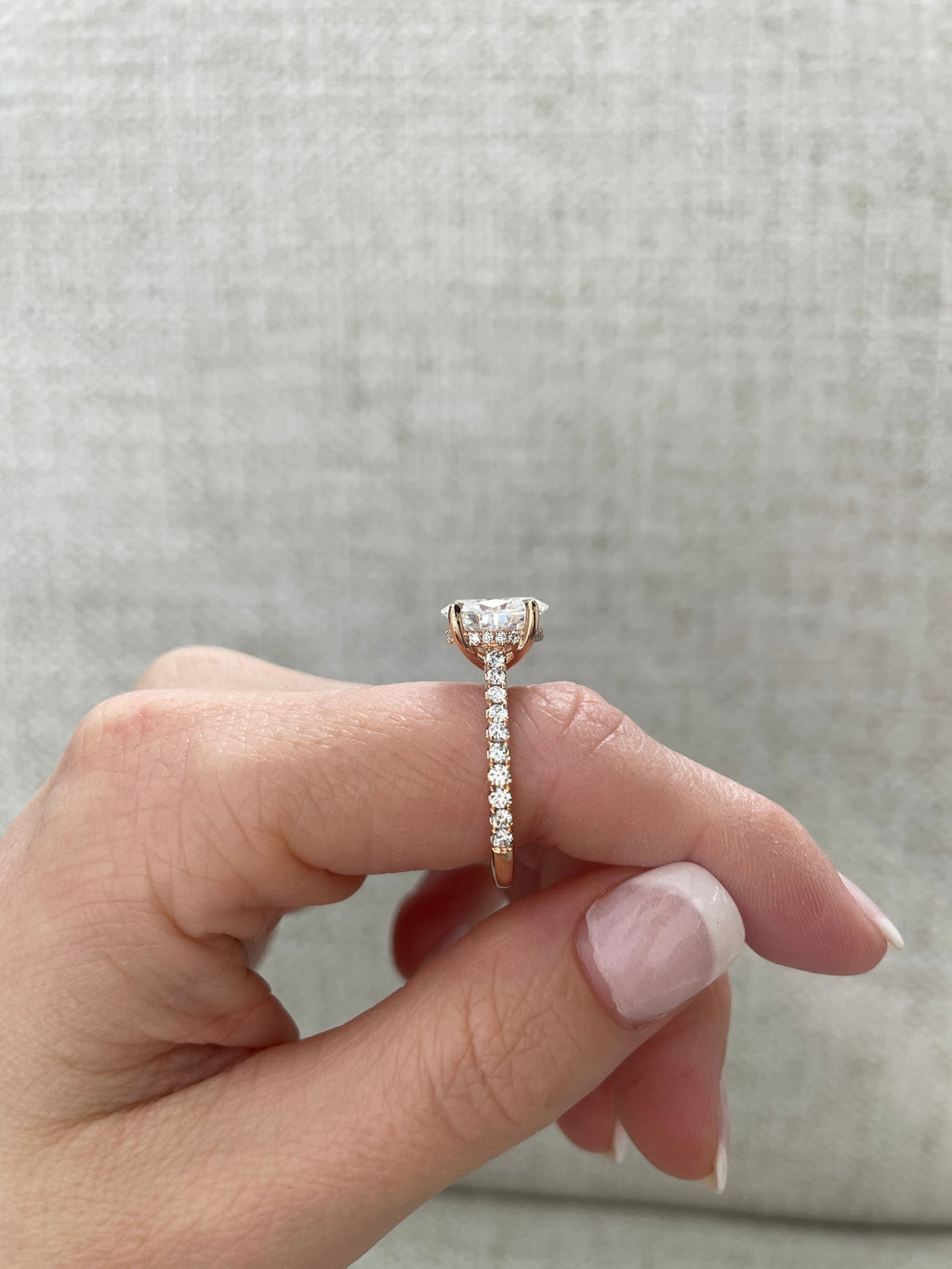 1.20-3.20 CT Oval Cut Lab Grown Diamond Hidden Halo & Pave Engagement Ring