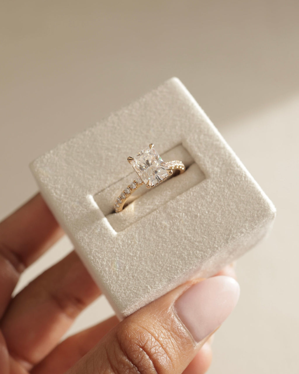 3.0 CT Radiant Cut Lab Grown Hidden Halo & Pave Engagement Ring
