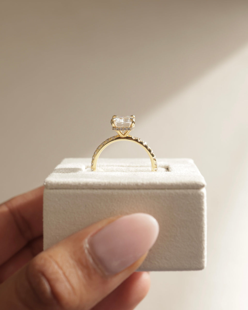 2.50-4.50 CT Emerald Cut Lab Grown Diamond  Hidden Halo & Pave Engagement Ring