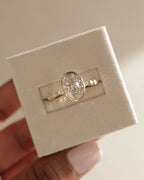1.72-3.72 CT Oval Cut Lab Grown Diamond Bezel Pave Engagement Ring