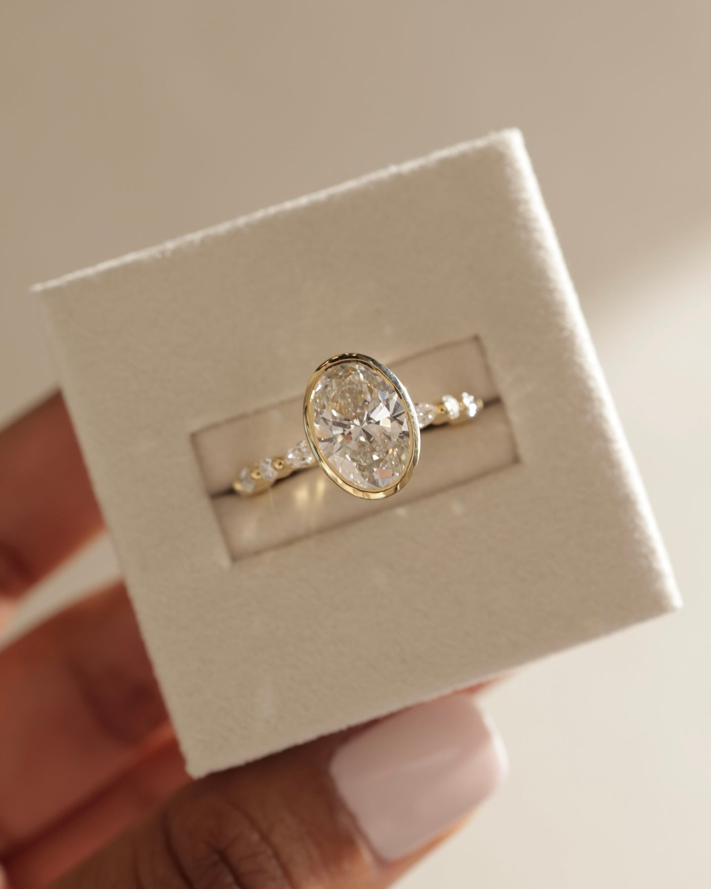 1.72-3.72 CT Oval Cut Lab Grown Diamond Bezel Pave Engagement Ring