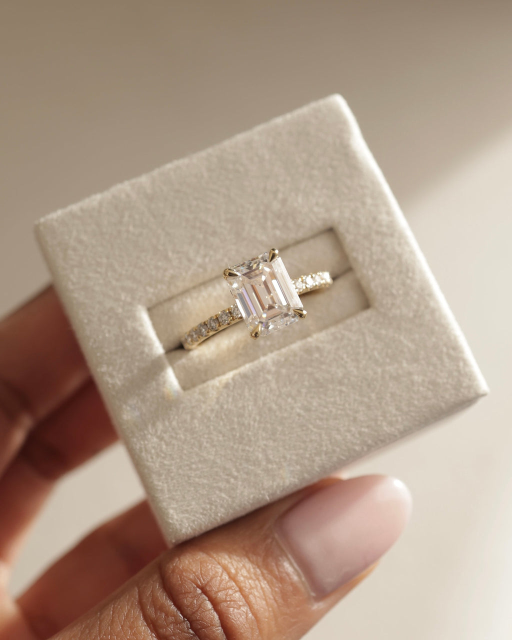 2.50-4.50 CT Emerald Cut Lab Grown Diamond  Hidden Halo & Pave Engagement Ring