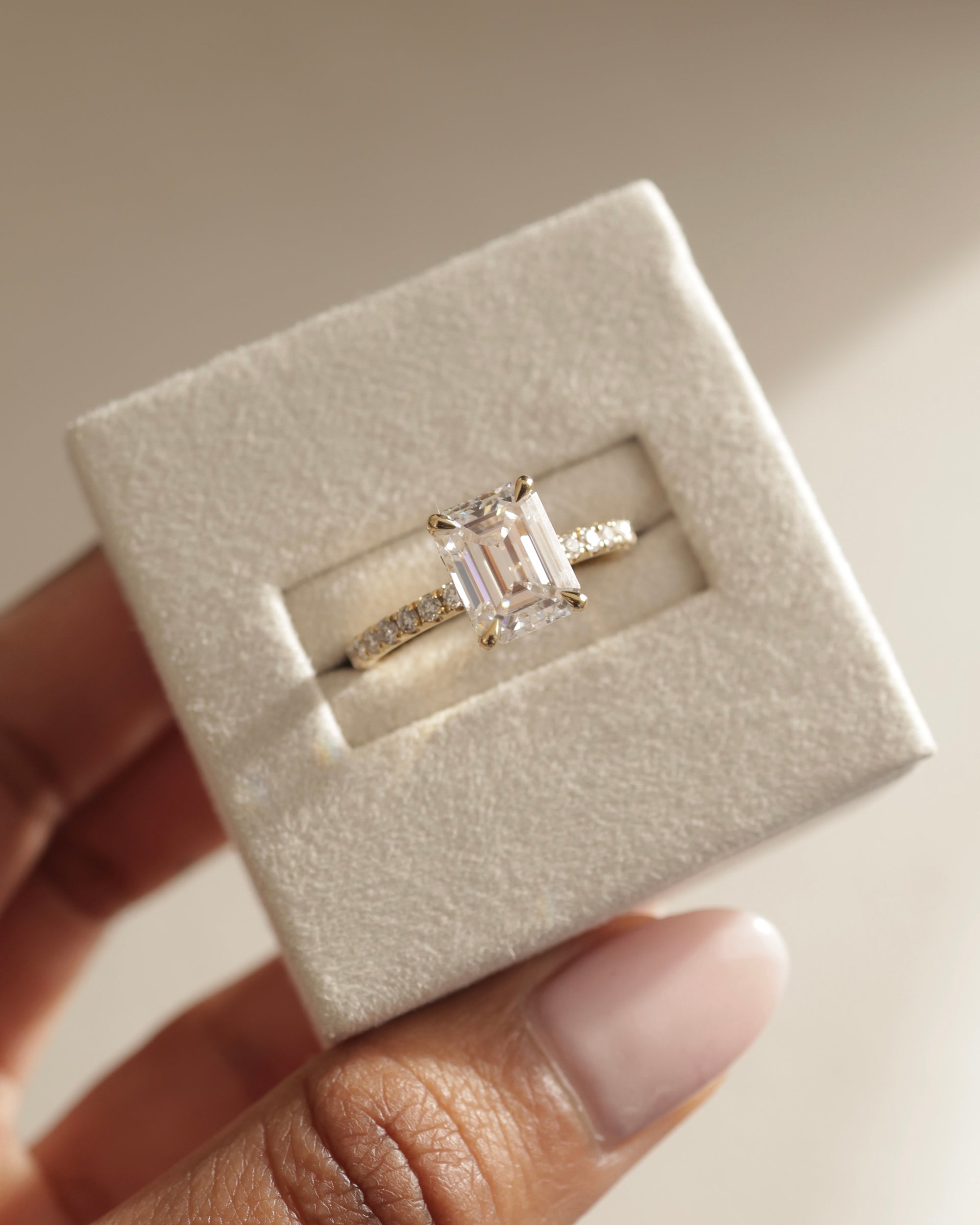 2.50-4.50 CT Emerald Cut Lab Grown Diamond  Hidden Halo & Pave Engagement Ring