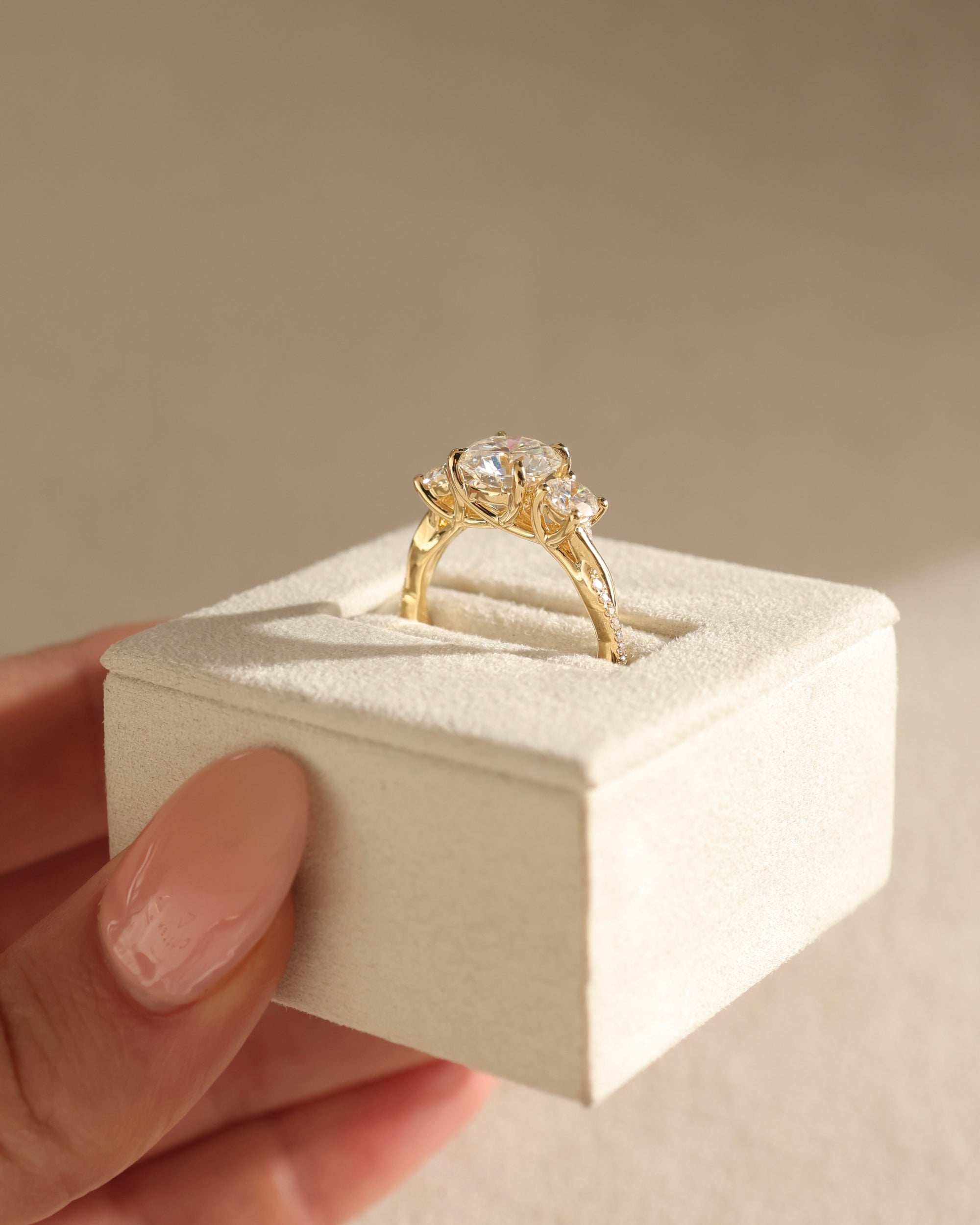 1.80-3.80 CT Round Cut Lab Grown Three Stone Engagement Ring
