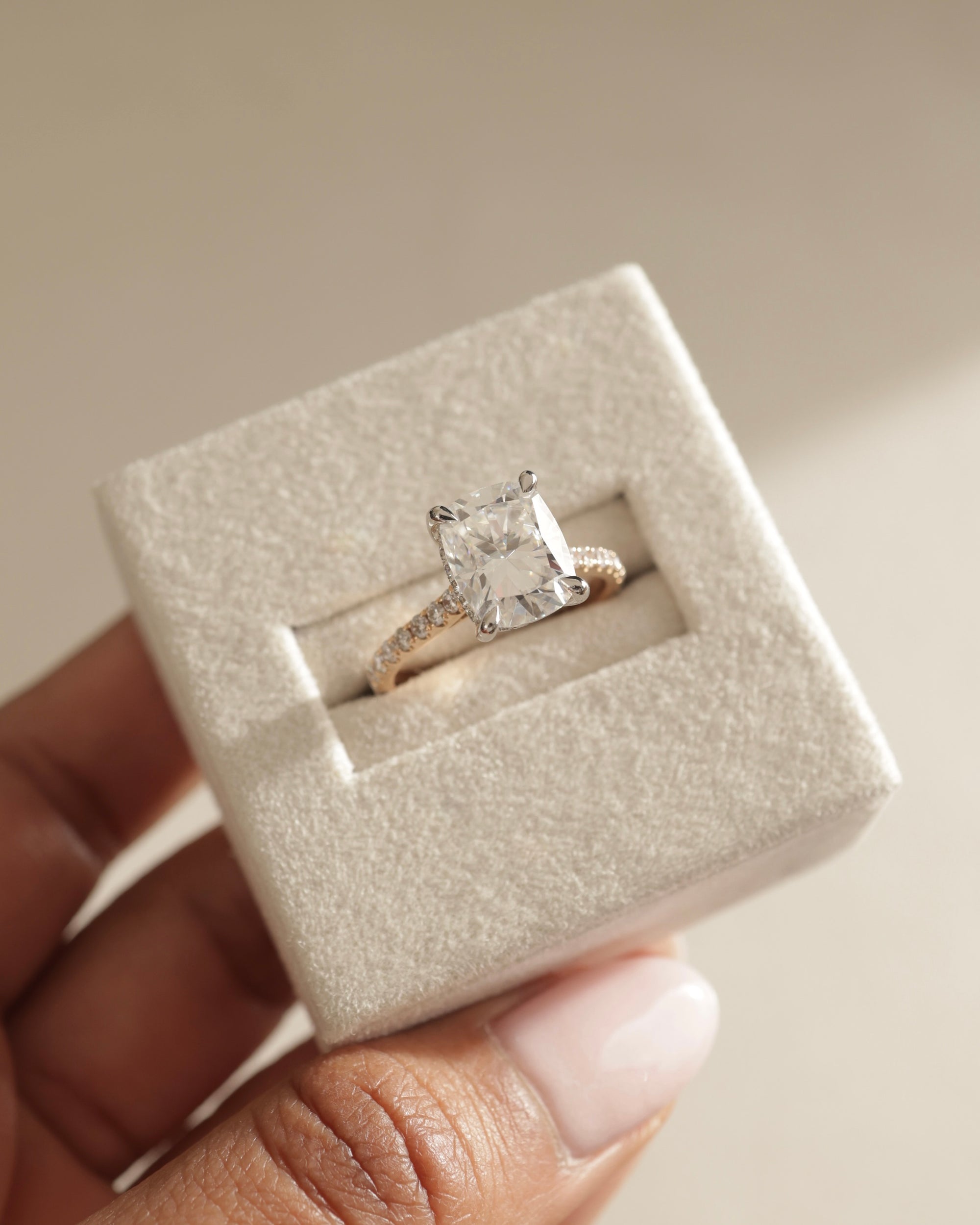 2.0-5.0 CT Elongated Cushion Cut Lab Grown Diamond  Hidden Halo & Pave Engagement Ring