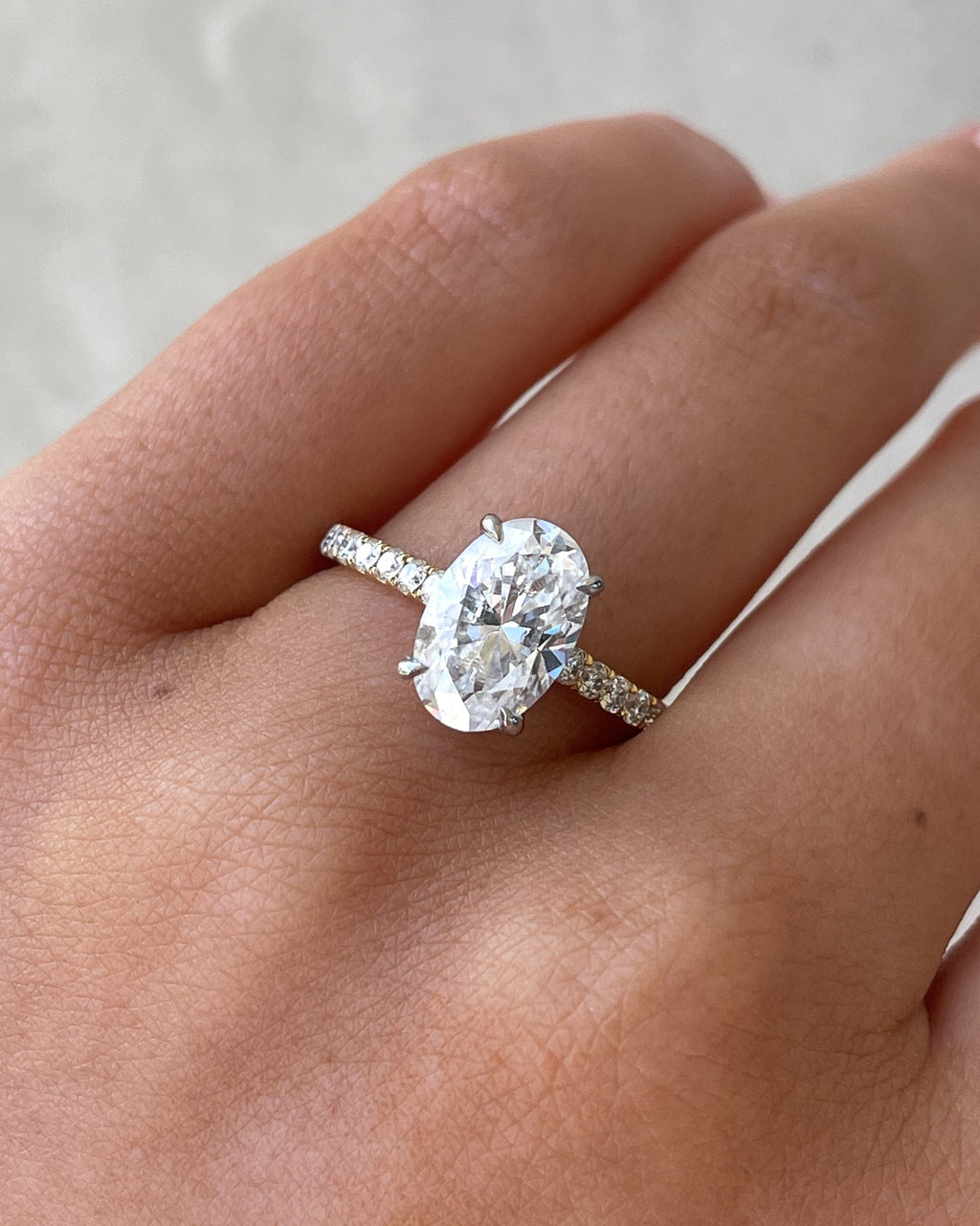 1.20-3.20 CT Oval Cut Lab Grown Diamond Hidden Halo & Pave Engagement Ring