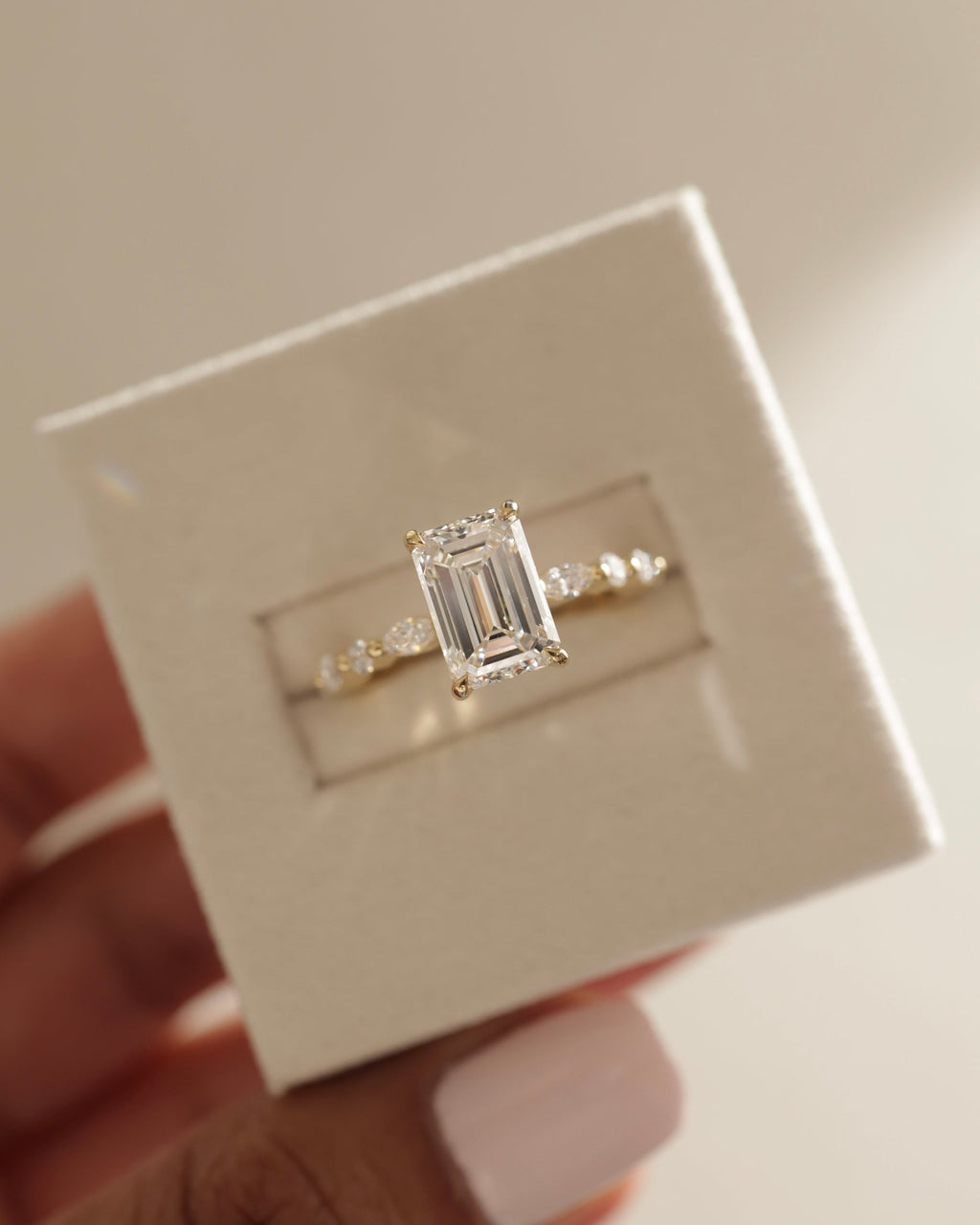 1.50-3.50 CT Emerald Cut Lab Grown Diamond Pave Setting Engagement Ring