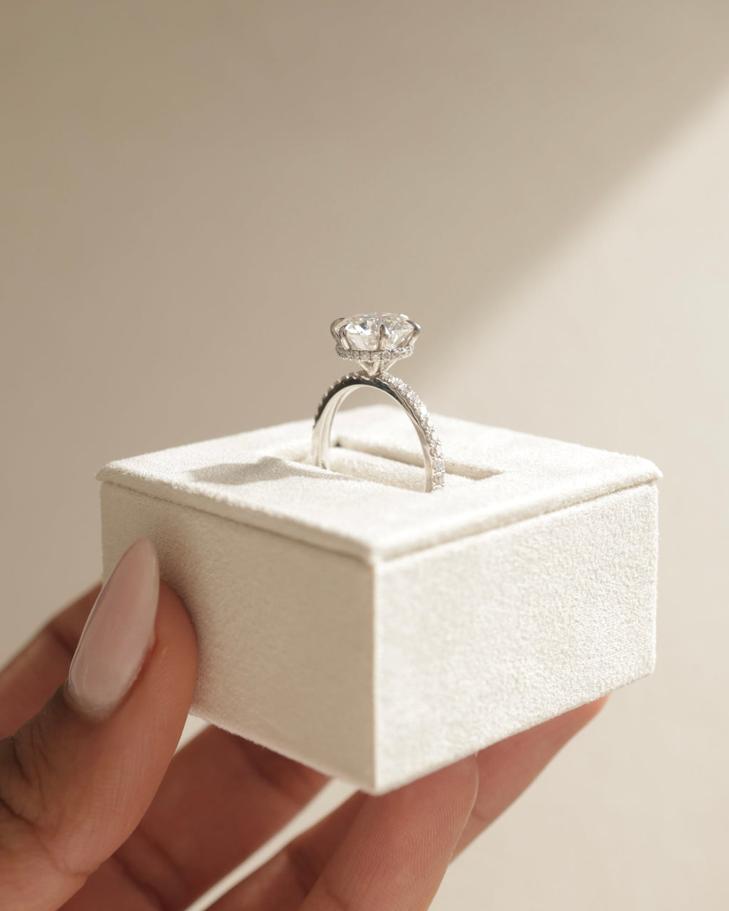 2.50-4.50 CT Round Cut Lab Grown Diamond  Hidden Halo & Pave Engagement Ring