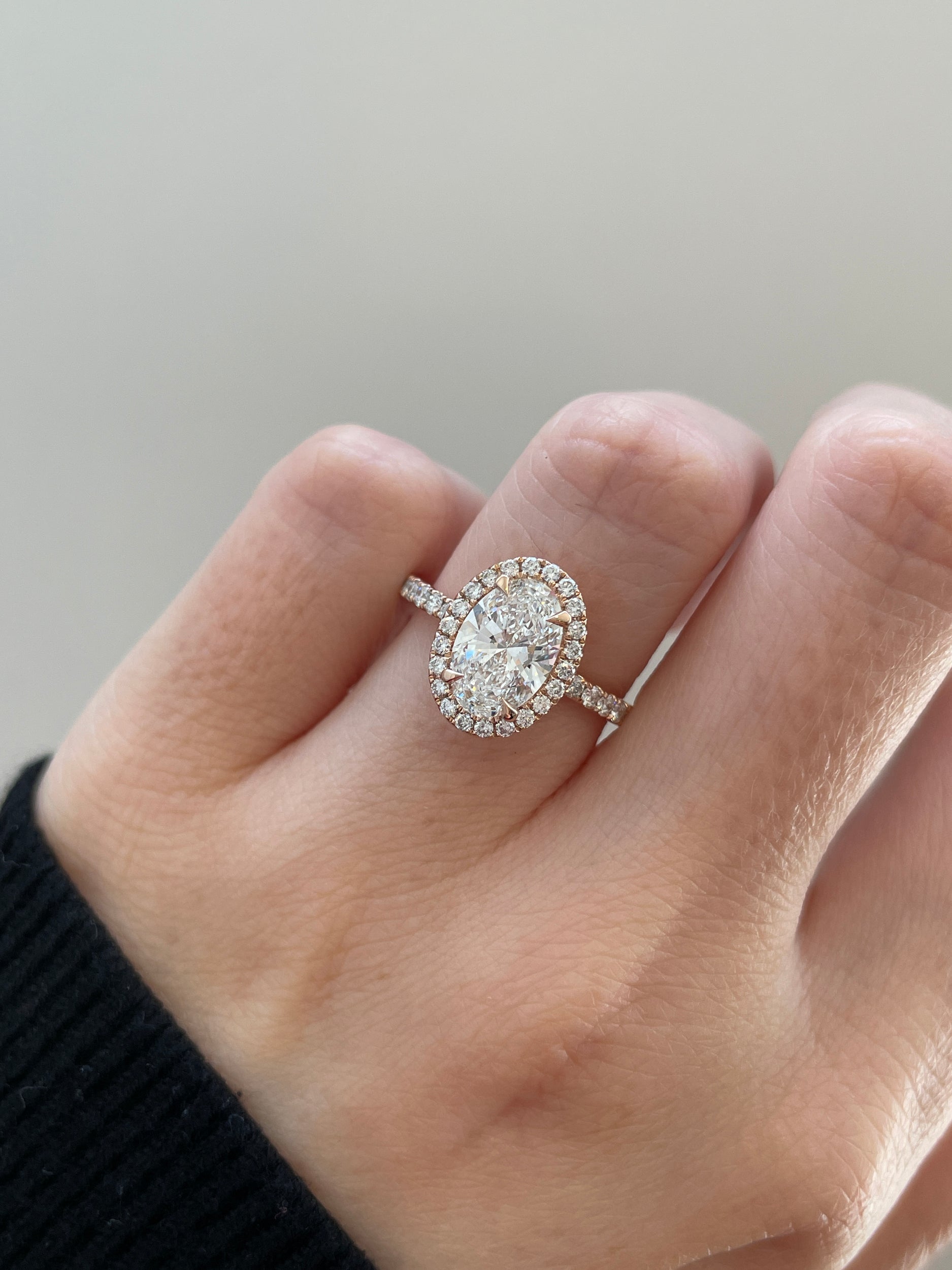 1.53-3.53 CT Oval Cut Lab Grown Diamond Halo & Pave Setting Engagement Ring