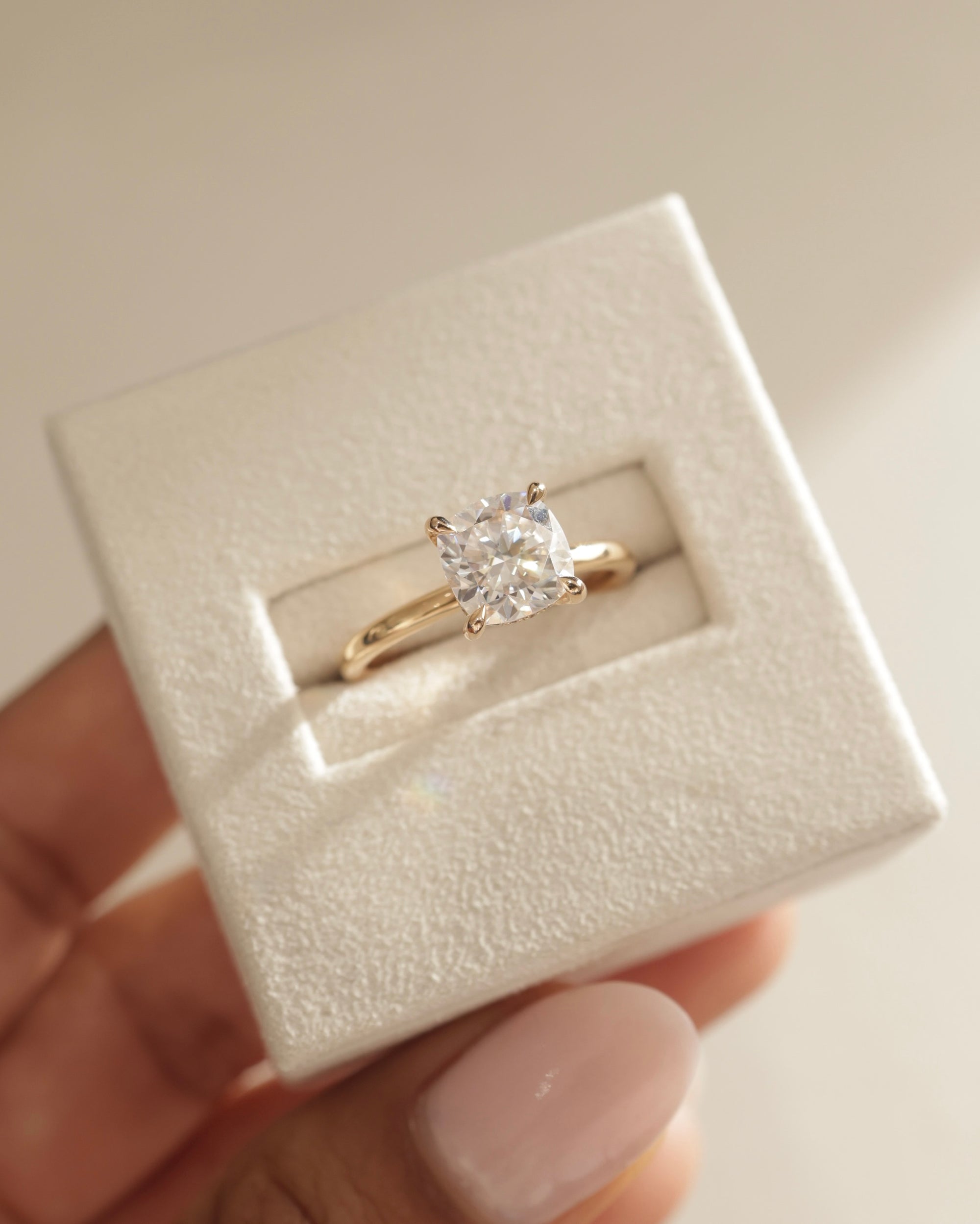 1.50-3.50 CT Cushion Cut Lab Grown Diamond Hidden Halo Engagement Ring