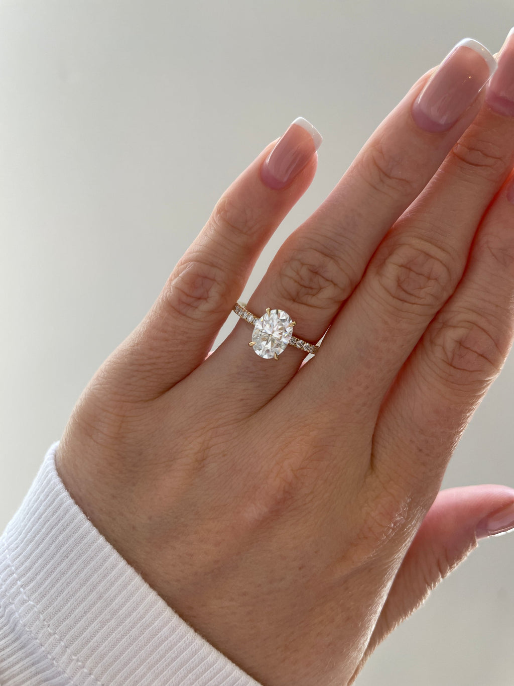 2.0-4.0 CT Oval Cut Lab Grown Diamond Hidden Halo & Pave Engagement Ring