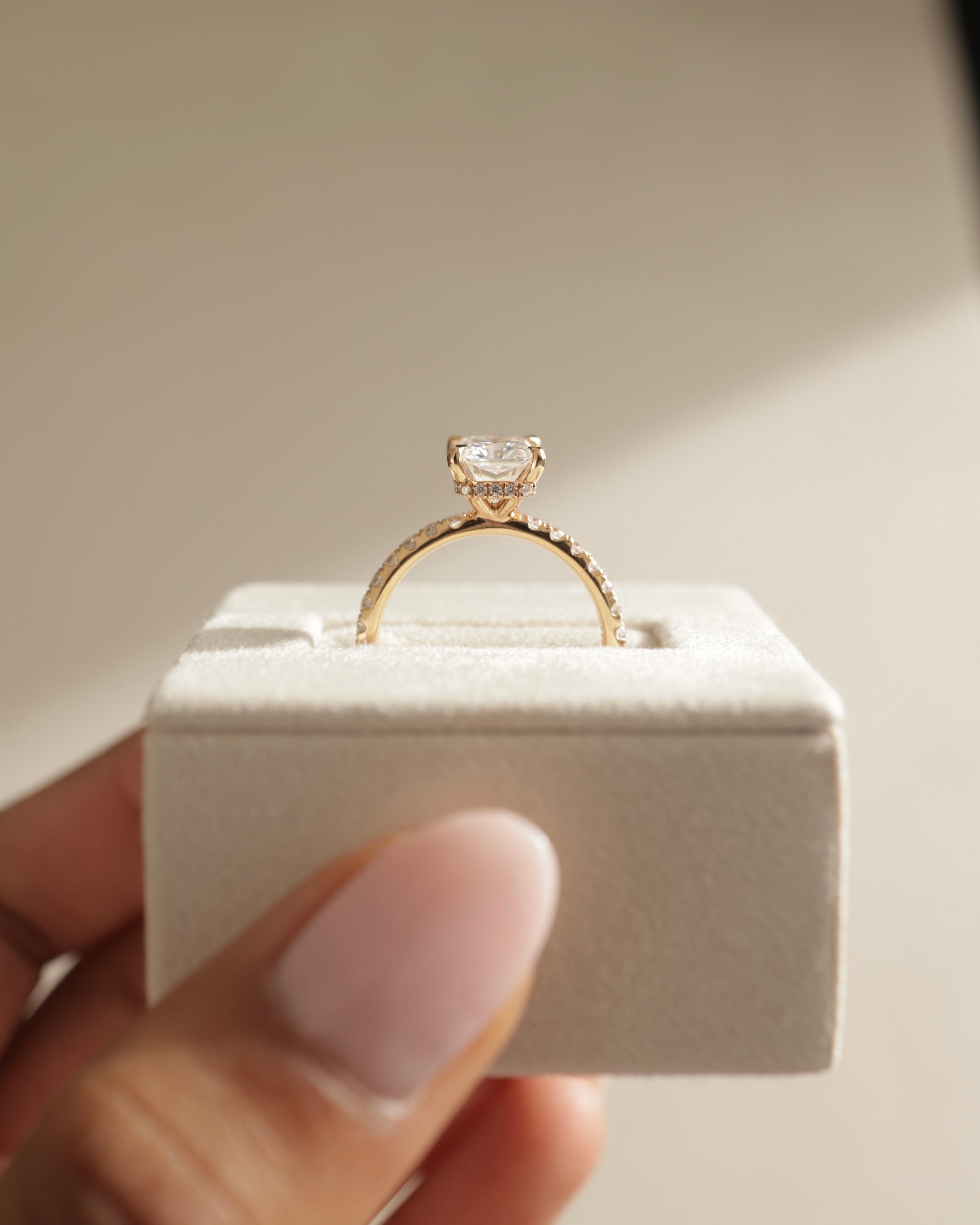 3.0 CT Radiant Cut Lab Grown Hidden Halo & Pave Engagement Ring