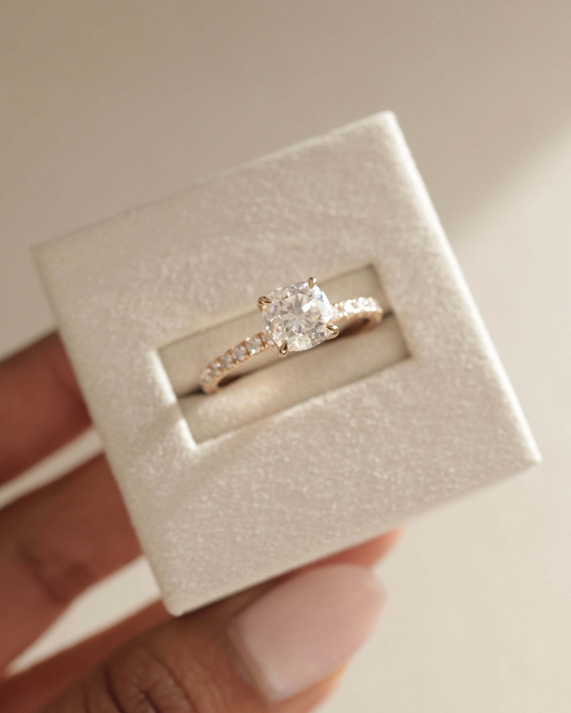 2.0-4.0 CT Cushion Cut Lab Grown Diamond Hidden Halo & Pave Engagement Ring