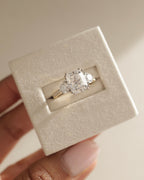 2.65-4.65 CT Cushion Cut Lab Grown Diamond Three Stone & Pave Engagement Ring