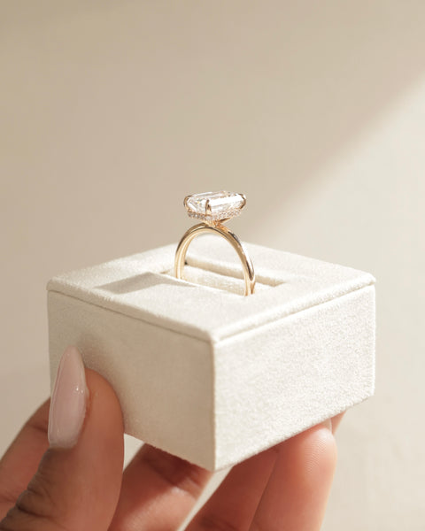 1.0-3.0 CT Emerald Cut Lab Grown Diamond Hidden Halo Engagement Ring