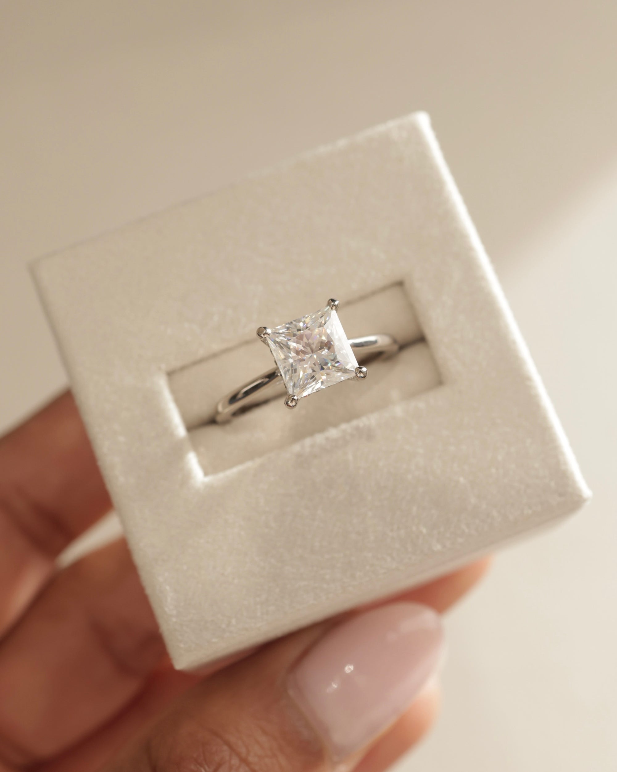 2.0-4.0 CT Princess Cut Lab Grown Diamond Hidden Halo Engagement Ring