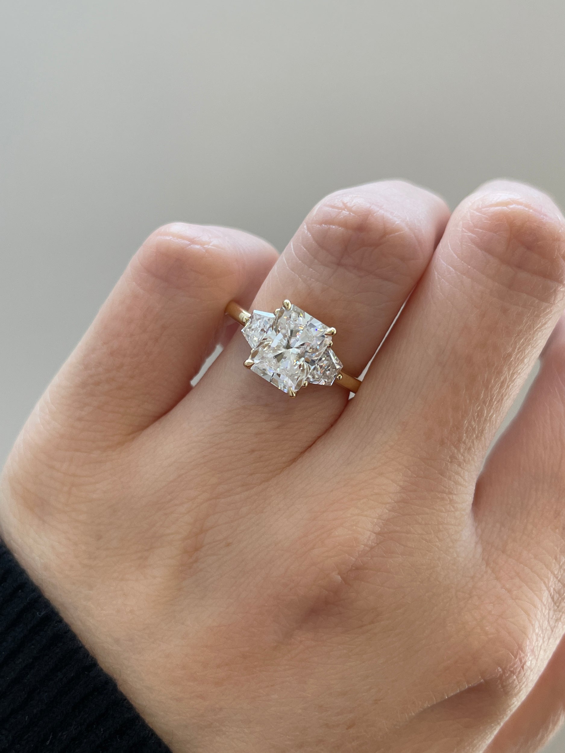 1.50-3.50 CT Radiant Cut Lab Grown Diamond Three Stone Engagement Ring