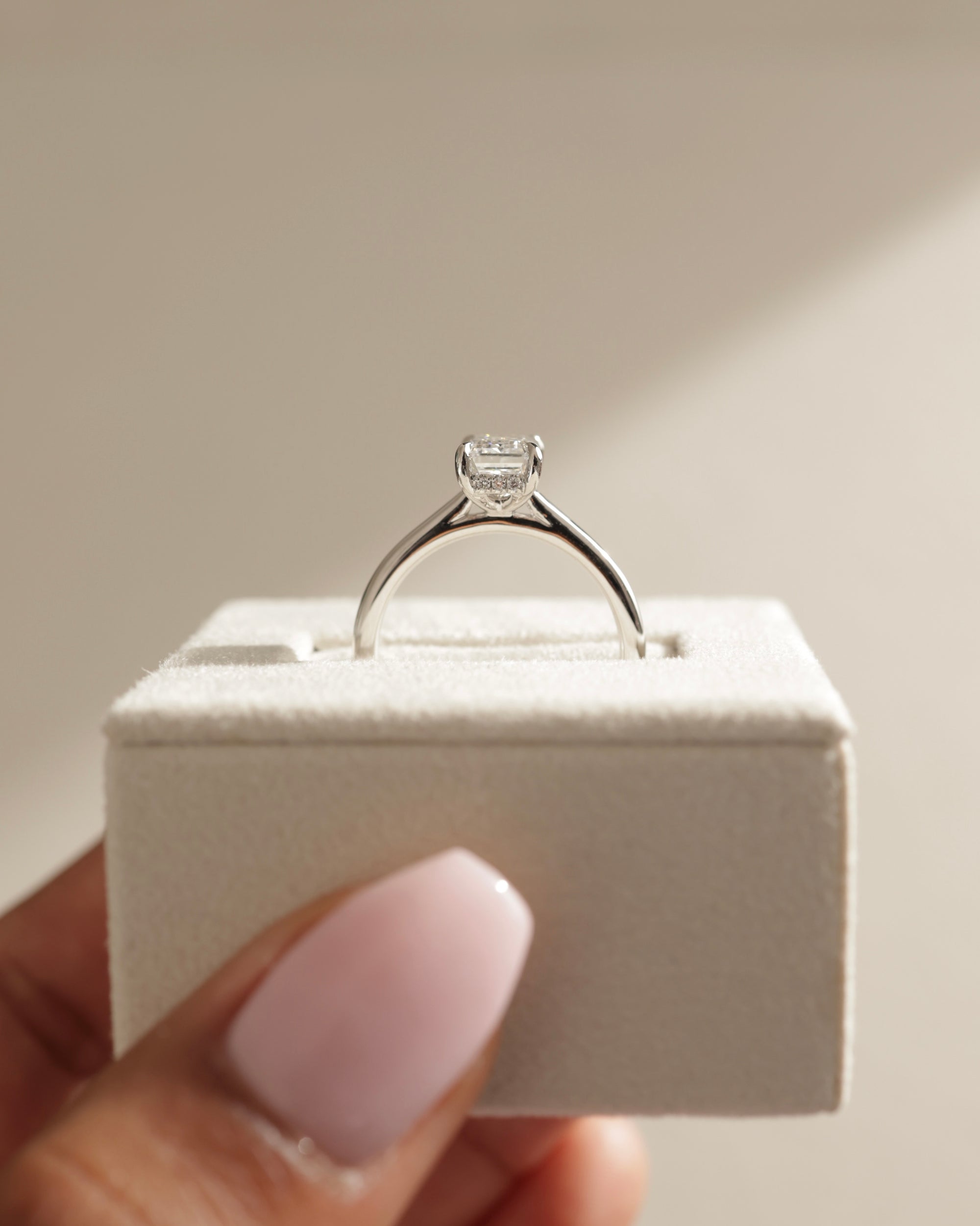 1.0-3.0 CT Emerald Cut Lab Grown Diamond Hidden Halo Engagement Ring