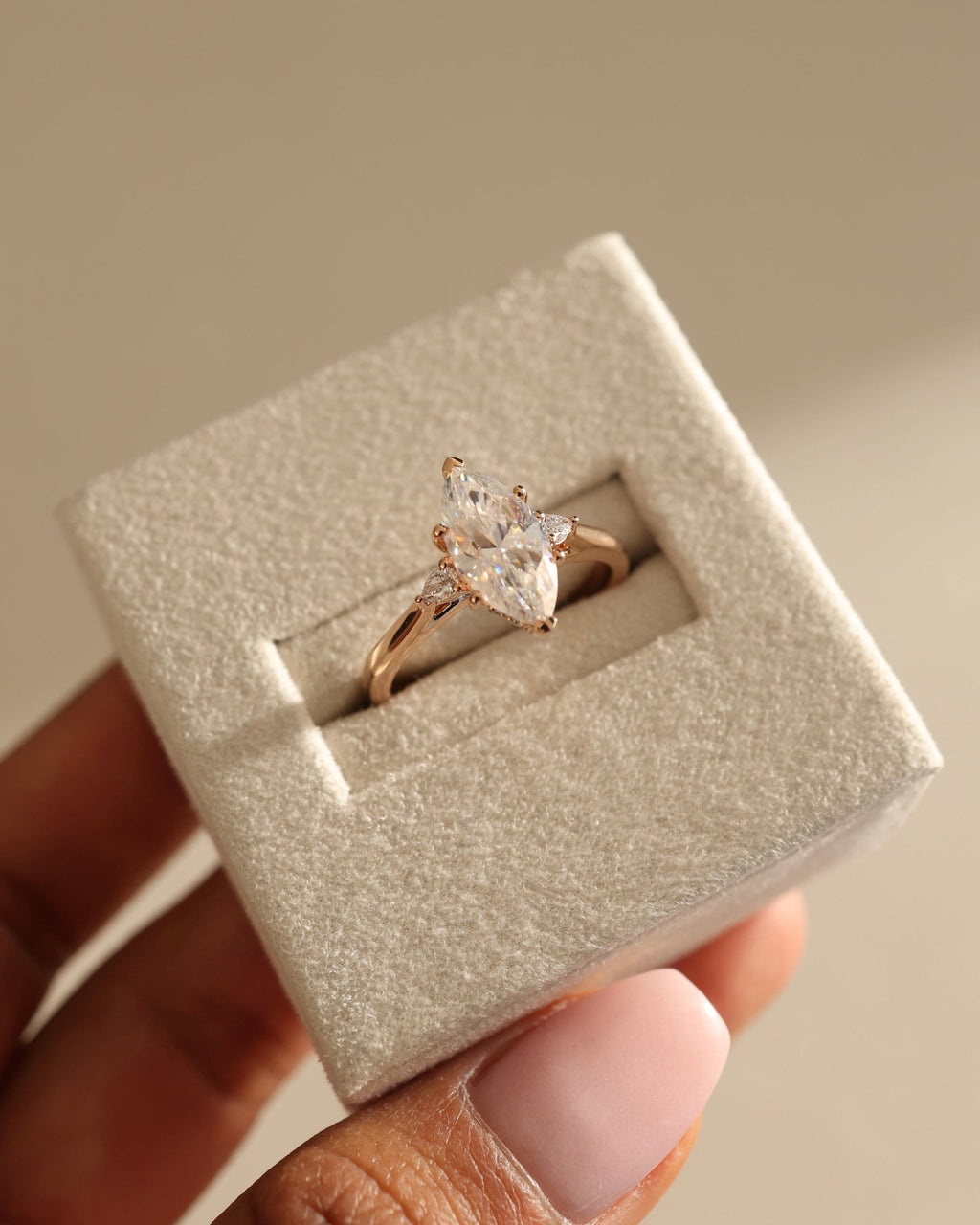 1.50-3.50 CT Marquise Cut Lab Grown Diamond Three Stone Engagement Ring