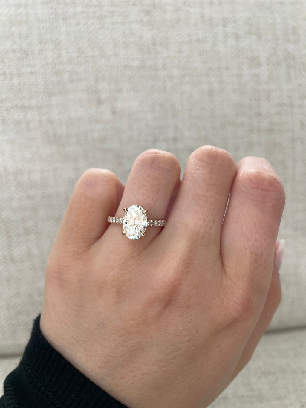 1.20-3.20 CT Oval Cut Lab Grown Diamond Hidden Halo & Pave Engagement Ring