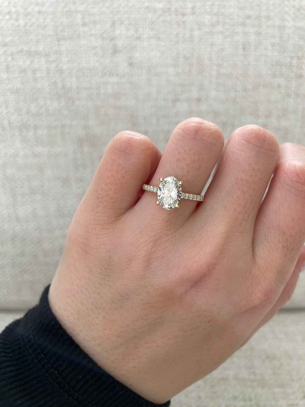 1.74-3.74 CT Oval Cut Lab Grown Diamond Pave Setting Engagement Ring