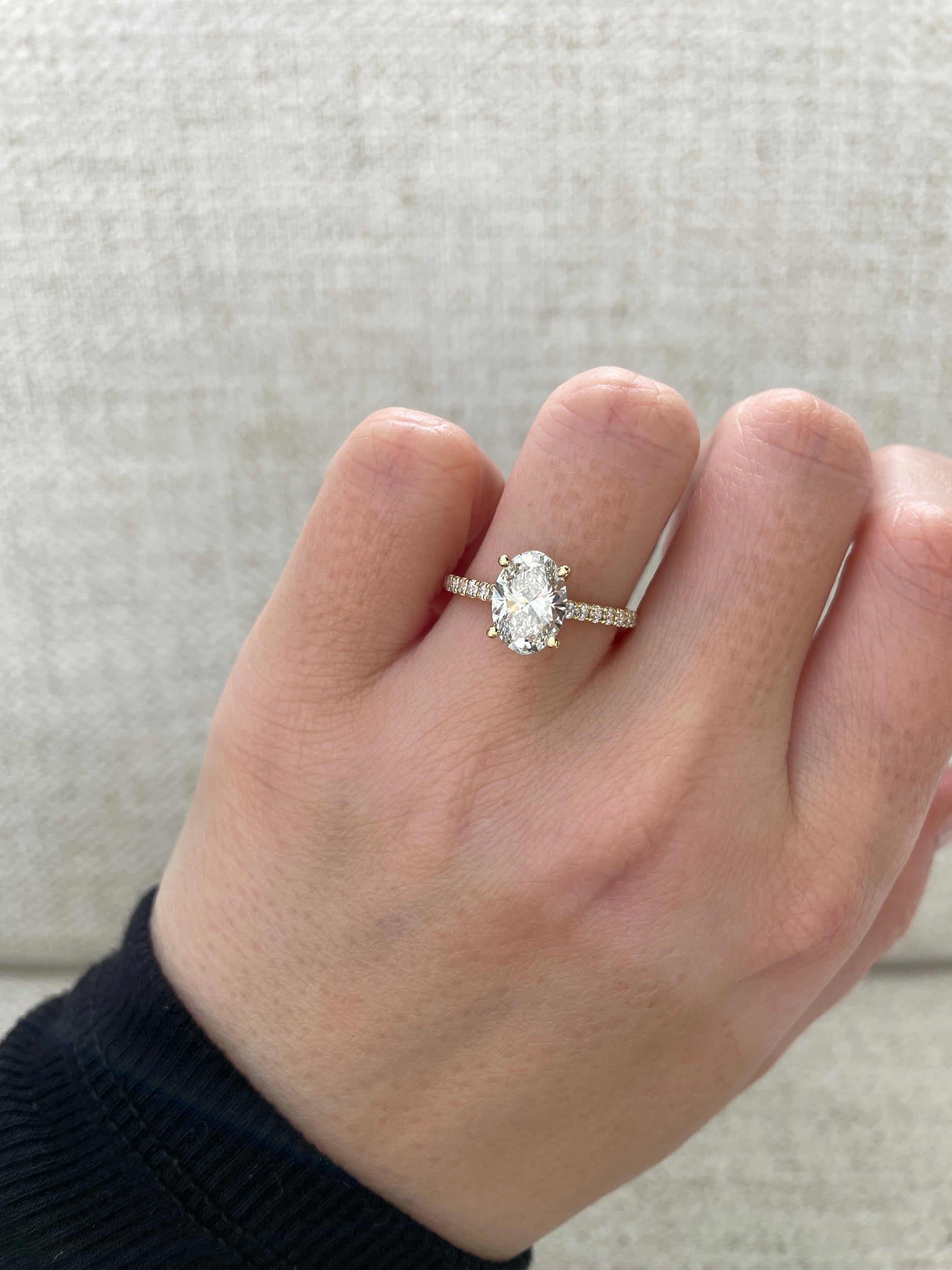 1.74-3.74 CT Oval Cut Lab Grown Diamond Pave Setting Engagement Ring