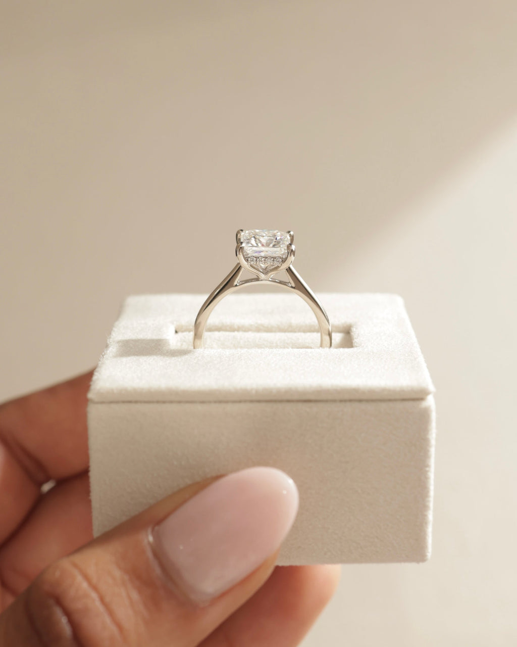 2.0-4.0 CT Princess Cut Lab Grown Diamond Hidden Halo Engagement Ring
