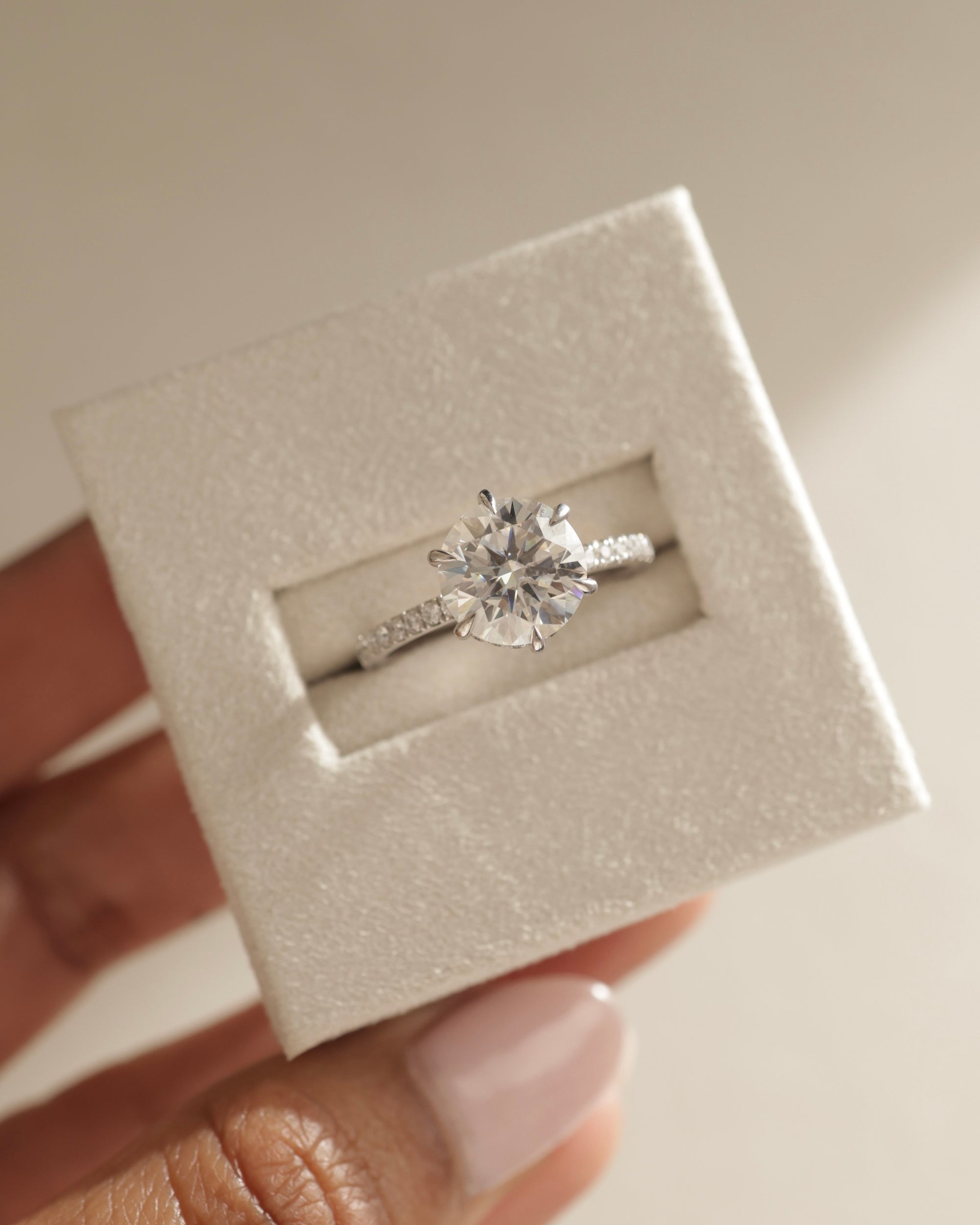 2.50-4.50 CT Round Cut Lab Grown Diamond  Hidden Halo & Pave Engagement Ring