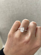 2.01-4.01 CT Elongated Cushion Cut Lab Grown Diamond Hidden Halo & Pave Engagement Ring