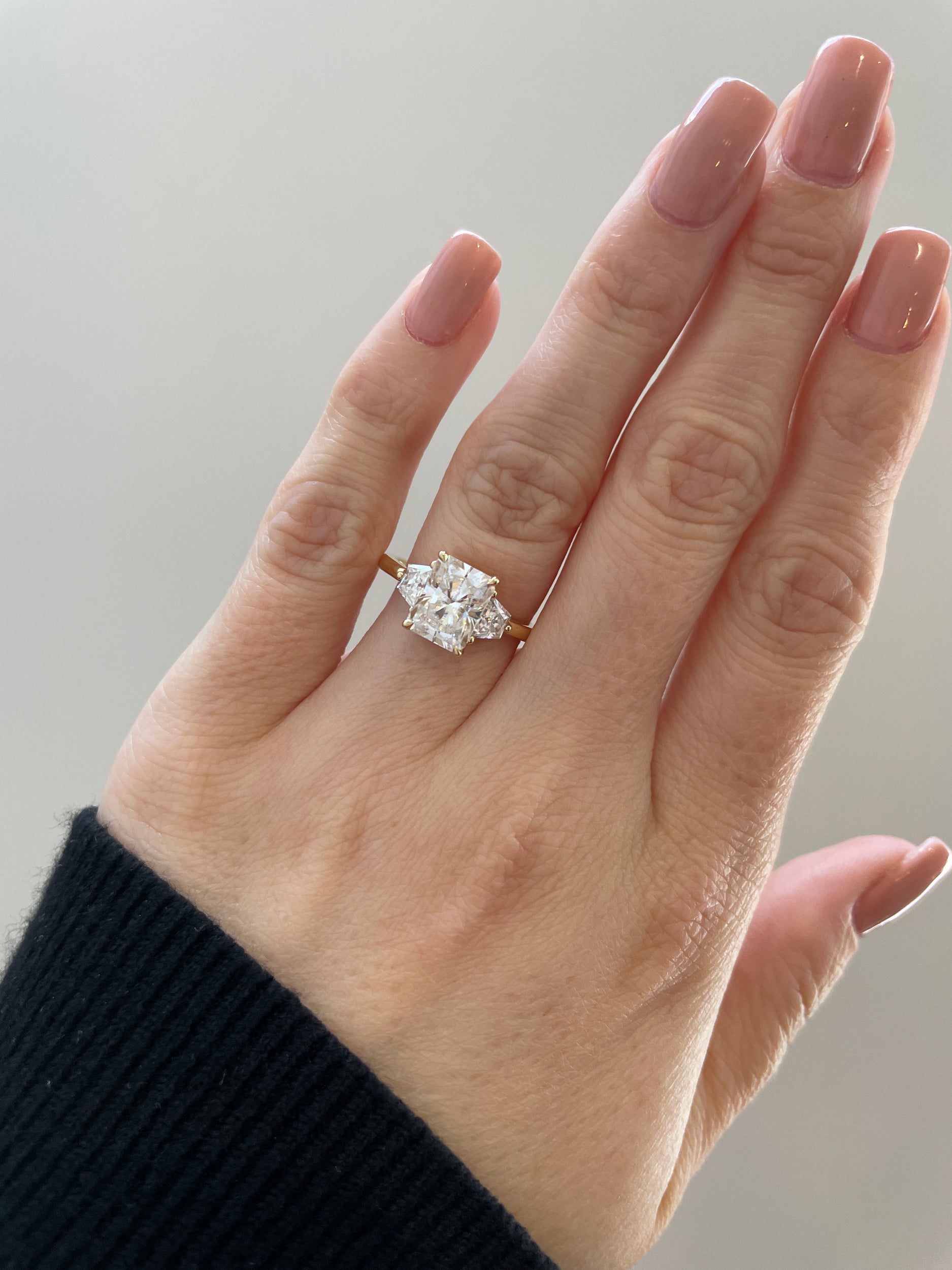 1.50-3.50 CT Radiant Cut Lab Grown Diamond Three Stone Engagement Ring