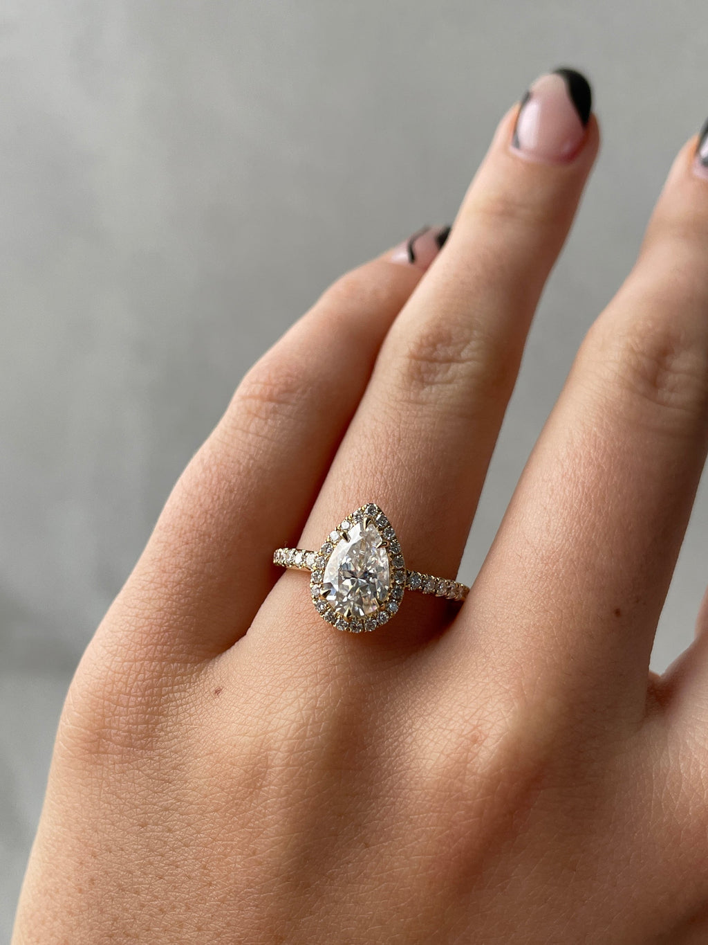 1.41-3.41 CT Pear Cut Lab Grown Diamond Halo & Pave Engagement Ring