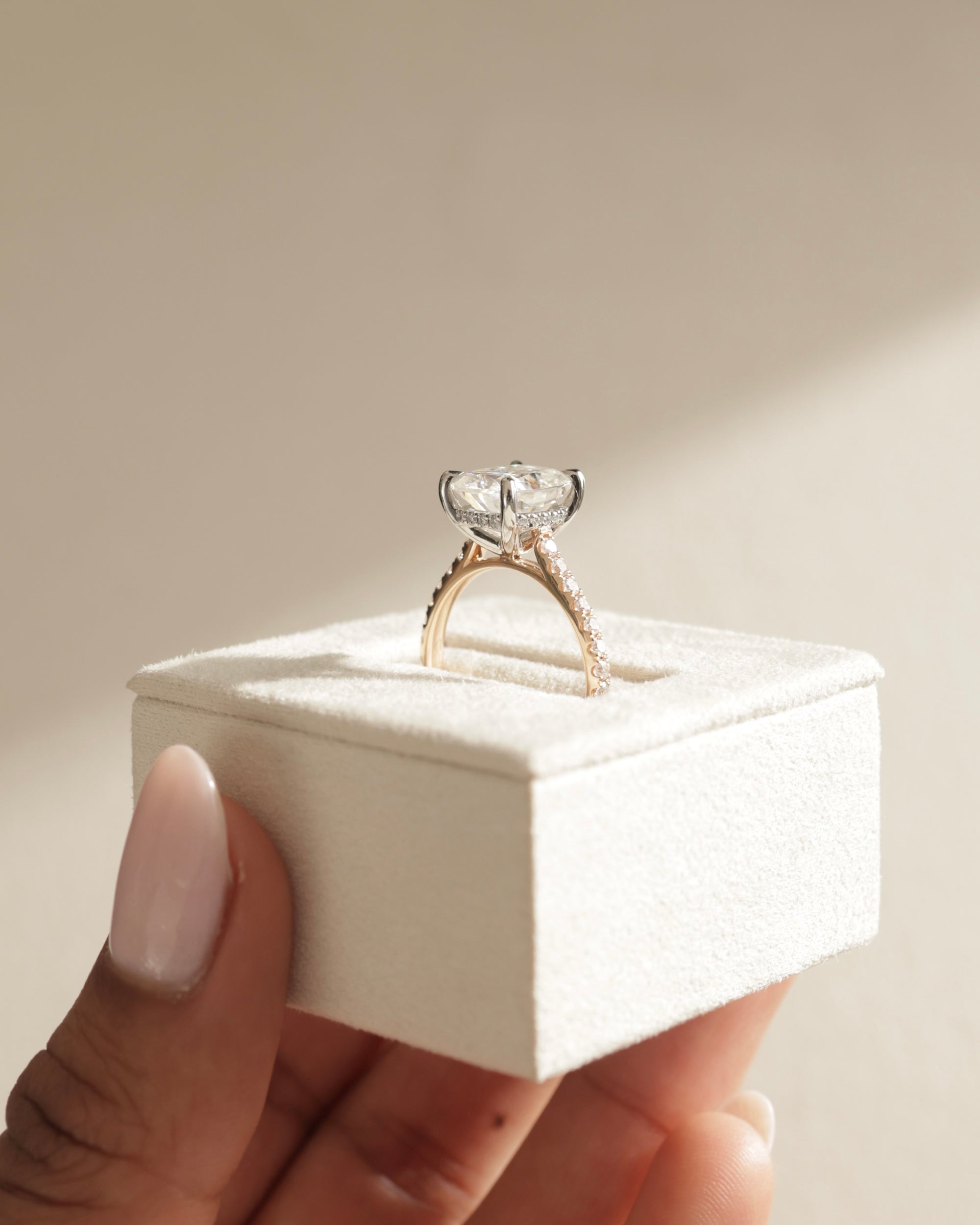 2.0-5.0 CT Elongated Cushion Cut Lab Grown Diamond  Hidden Halo & Pave Engagement Ring