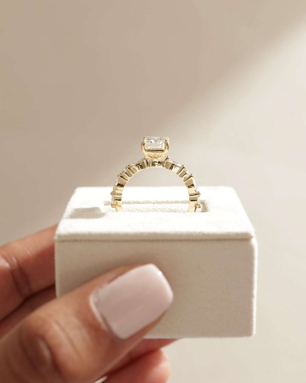 1.50-3.50 CT Emerald Cut Lab Grown Diamond Pave Setting Engagement Ring