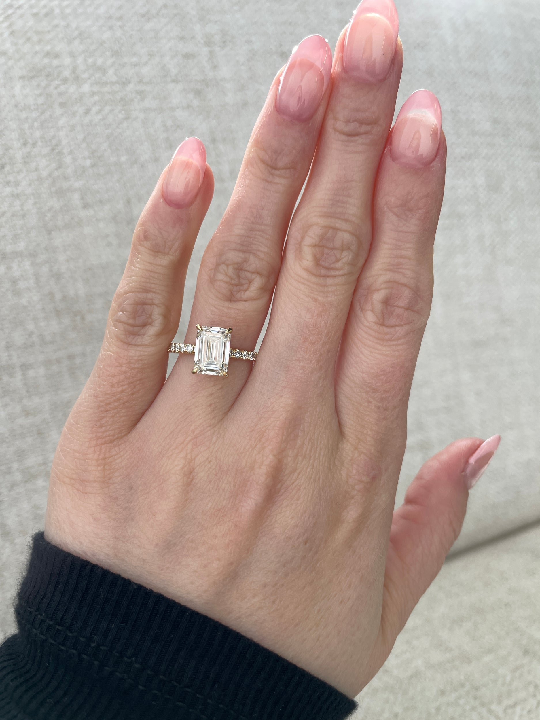 1.64-3.64 CT Emerald Cut Lab Grown Diamond Hidden Halo & Pave Engagement Ring