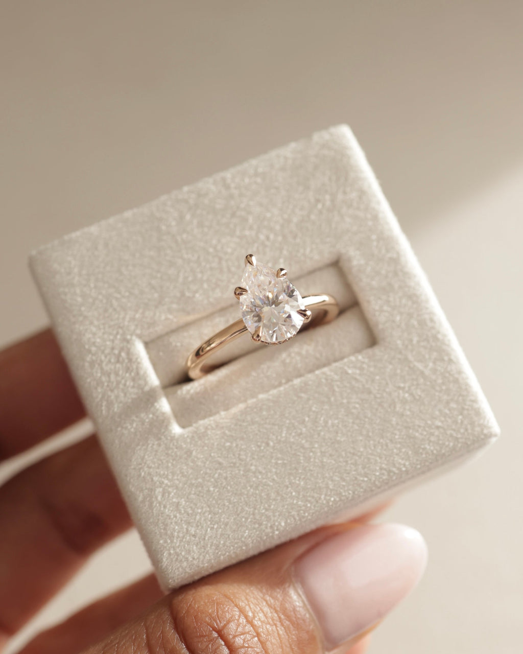2.0-4.0 CT Pear Cut Lab Grown Diamond Hidden Halo Engagement Ring