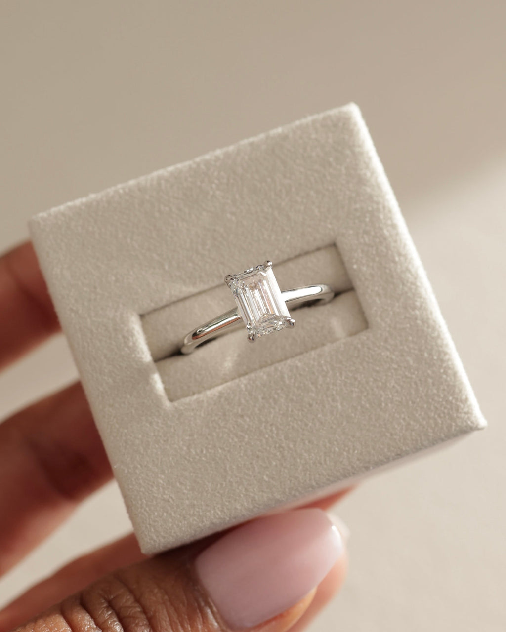 1.0-3.0 CT Emerald Cut Lab Grown Diamond Hidden Halo Engagement Ring