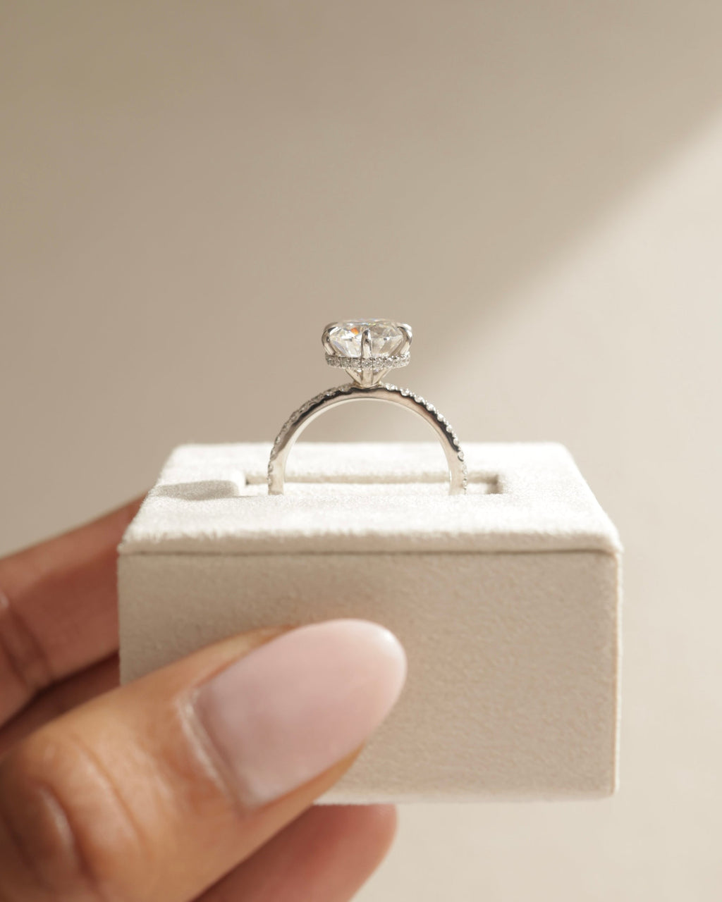2.50-4.50 CT Round Cut Lab Grown Diamond  Hidden Halo & Pave Engagement Ring