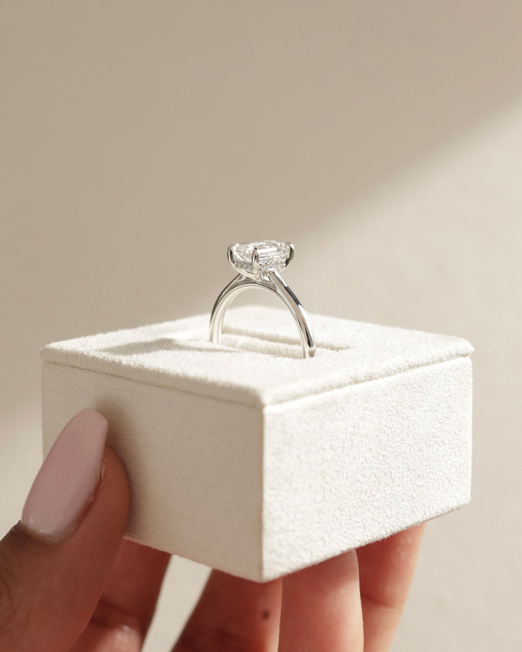 1.0-3.0 CT Emerald Cut Lab Grown Diamond Hidden Halo Engagement Ring