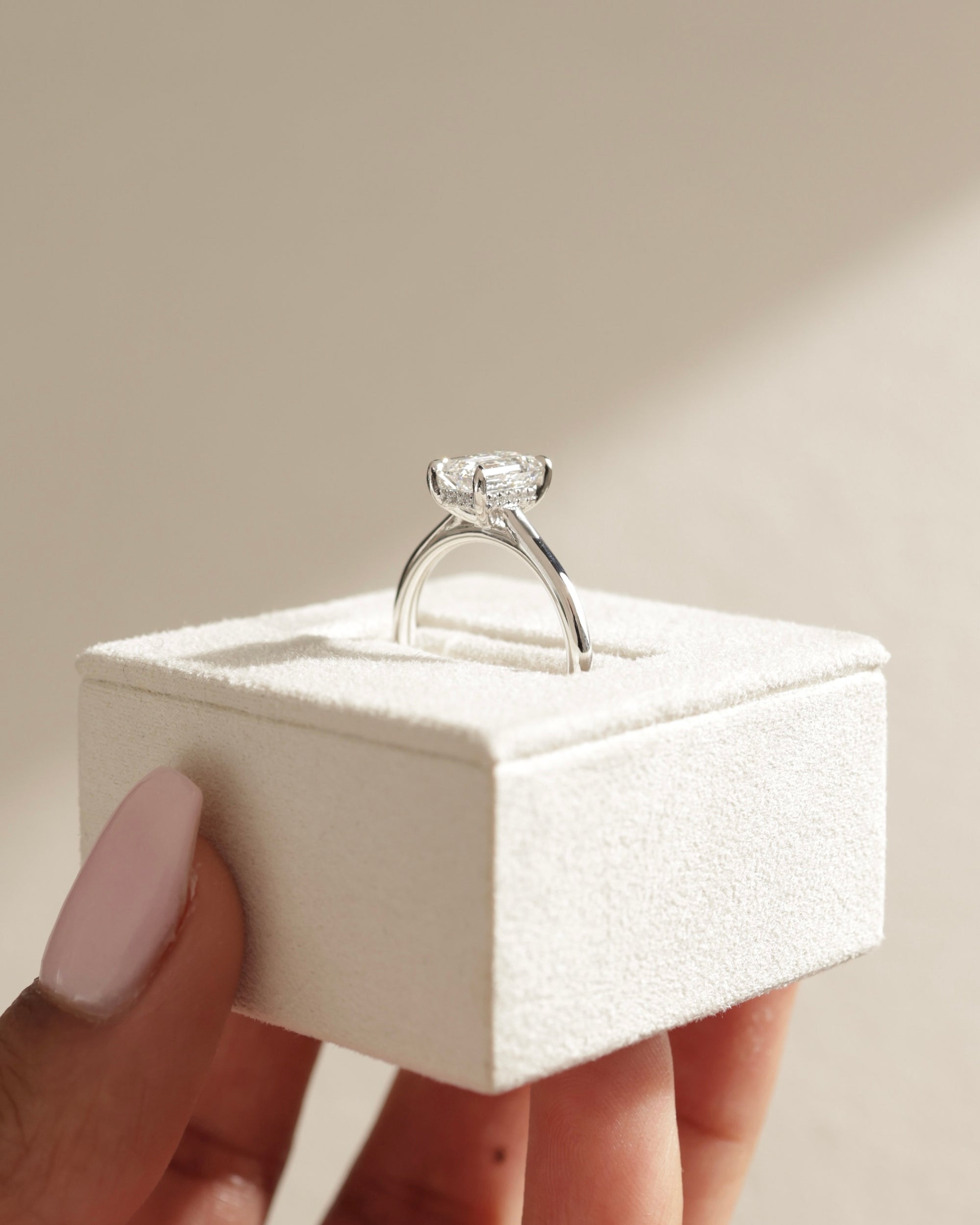 1.0-3.0 CT Emerald Cut Lab Grown Diamond Hidden Halo Engagement Ring