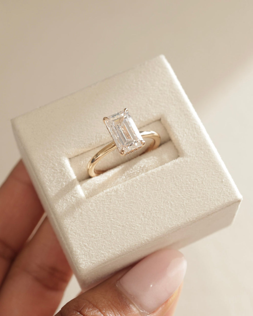 1.0-3.0 CT Emerald Cut Lab Grown Diamond Hidden Halo Engagement Ring