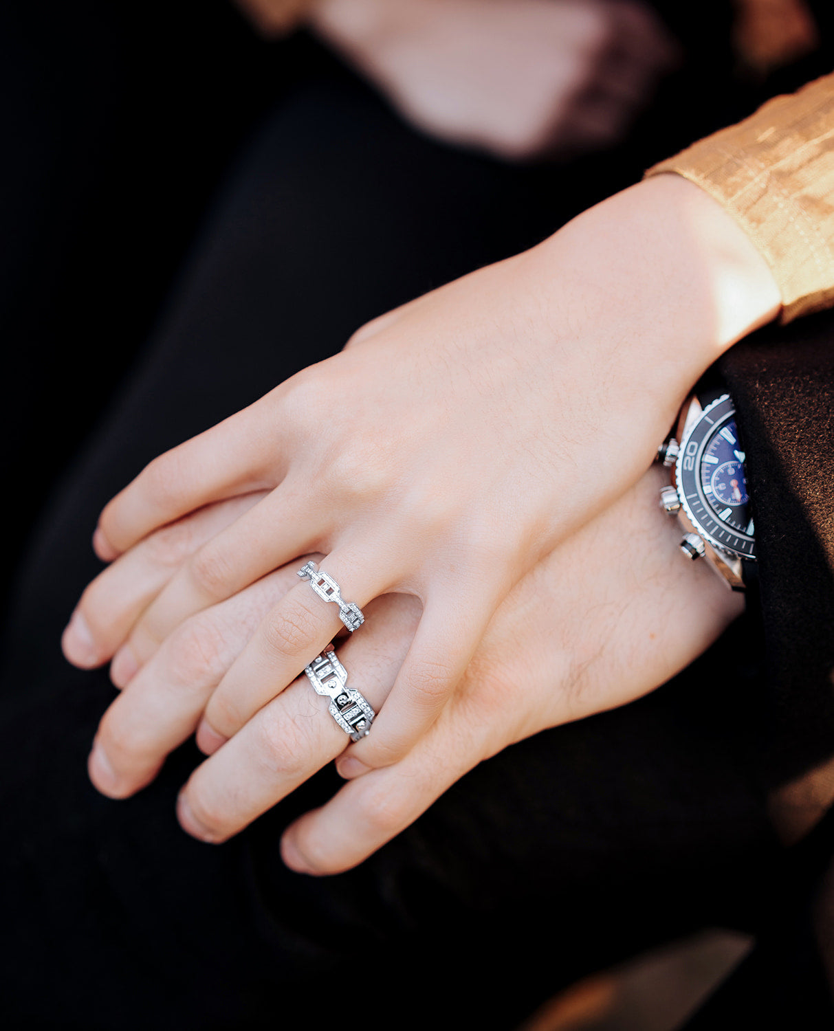 BRIGGS Gold Matching Diamond Wedding Band Set